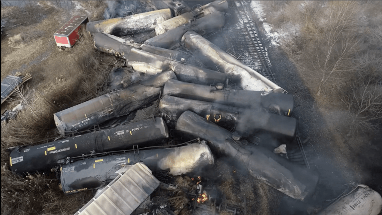 Image of the Ohio train derailment published by the NTSB.